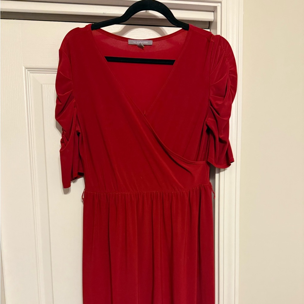 NY Collection Red Long Sleeve Faux Wrap Dress
